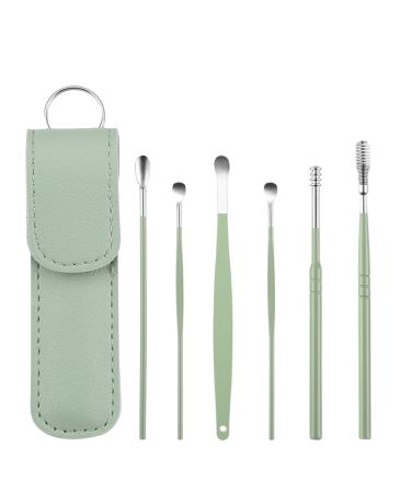 Stainless Steel Ear Picking Spoon 6 Piece Set For Children And Adults Ear Picking Ear Picking Set Tool Cleaner Ear Wax Candle (Green One Size)