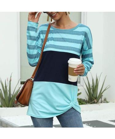 Bigfanshu in Women's Clothing Fashion O-Neck Stripe Splicing Long Sleeve Tie Sweater Casual Blouse Tops Blue - Buy Online on GoSupps.com