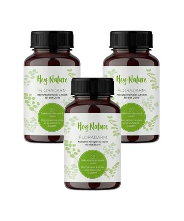 Hey nature 3 packs floradarm cultures complex - 20 bacterial strains + inulin/9 months stock/gastrointestinal -resistant capsules/high doses vegan & produced in Germany/without separating agent advantage pack 3 pieces