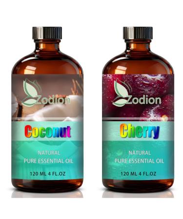 Cherry Essential Oil 4 Fl Oz and Coconut Essential Oil 4 Fl Oz - Cherry & Coconut Oil for Diffuser Aromatherapy Home Fragrance Skin & Hair Care DIY Candle & Soap Making Yoga