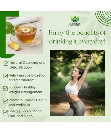 Herbay Harmony Organic Detox Tea Caffeine-Free Herbal Cleanse for Bloating Relief, Digestive Tea & Natural Body Detox, Organic Herbal Blend with Ginger, Chamomile & Papaya (4 Pack (4 Week Detox Kit) - Buy Online on GoSupps.com