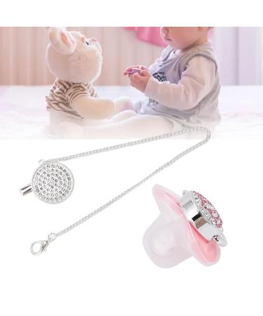 Bling Diamond Crown Pacifier Set with Chain Clip - Luxury Silicone Infant Nipple for Newborn Baby - Pink M Size Universal Pacifier - Buy Online on GoSupps.com