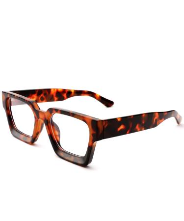 COASION Thick Frame Blue Light Glasses for Women Men Square Non Prescription Computer Eyeglasses (Tortoise) Tortoise 52 Millimeters