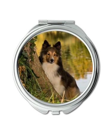 Mirror makeup mirror Dog Sheltie Tree Pond Close Up pocket mirror portable mirror