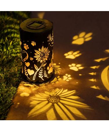 iHeartDogs Pet Memorial Gifts - Artisan Shadow Solar Lantern - This Pet Loss Gift Feeds 7 Shelter Pets in Honor of Your Departed Pet Sunflowers & Paws