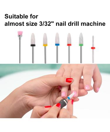 7PCS Ceramic Nail Drill Bits for Acrylic Gel Nails - Professional Cuticle Remover & Diamond Corn Nail Bit - Manicure Pedicure Tool Set for Home Use - Buy Online on GoSupps.com