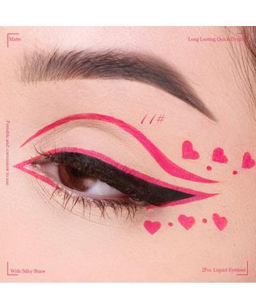 Pink Rose Red Liquid Eyeliner Set | Waterproof Colored Eye Liners for Women - 2Pcs Stamps Shapes - Delineadores de Colores para Ojos - Long-lasting and Vibrant Colors - Buy Online on GoSupps.com