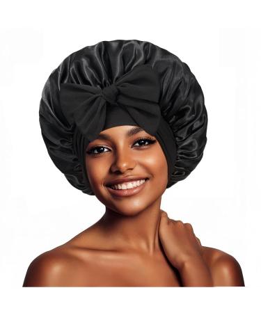 Satin Bonnet for Sleeping | Adjustable Silk Bonnet for Curly Hair | Large Black Hair Bonnet for Women - International Shipping - Buy Online on GoSupps.com