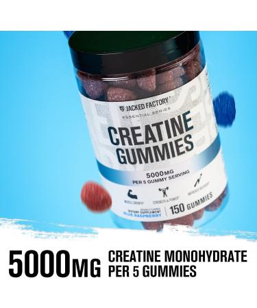 Jacked Factory Creatine Monohydrate Gummies 5g Daily Dose (1g per Gummy) - Creatine Gummy for Men and Women Vegan-Friendly Travel-Friendly Third-Party Tested - 150 Gummies Blue Raspberry & Lemon - Buy Online on GoSupps.com