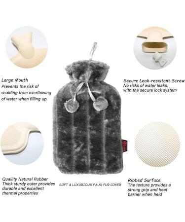 ARMA RAM 2L Hot Water Bottle with Faux Fur Cover & Pompoms - Anthracite Grey | Cozy Comfort for All Seasons - Buy Online on GoSupps.com