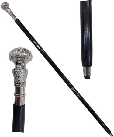 FICUS GIFT Silver Vintage Antique Walking Cane Wooden Walking Stick Silver Brass Handle Knob - Buy Online on GoSupps.com