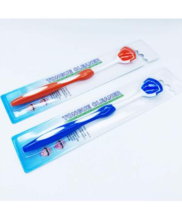 Tongue Brush Scraper Cleaner for Fighting Bad Breath - 2 Pack (Blue & Orange) - Buy Online on GoSupps.com