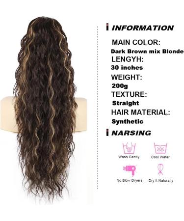 PORSMEER 28 Black Mixed Blonde Ponytail Extension - Long Beach Wave Synthetic Hairpiece for Women - Buy Online on GoSupps.com