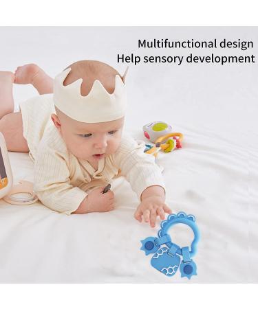 Viyuse Dinosaur Teething Toy Ring Set - Silicone Teether Rings for Babies - Blue Pacifier Clip Included - Buy Online on GoSupps.com