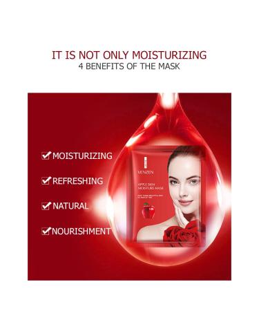 VENZEN Red Apple Skin Moisture Face Mask - Hyaluronic Acid 10 Pack (25g Each) | Refreshing Facial Care for Hydration & Replenishment - Buy Online on GoSupps.com