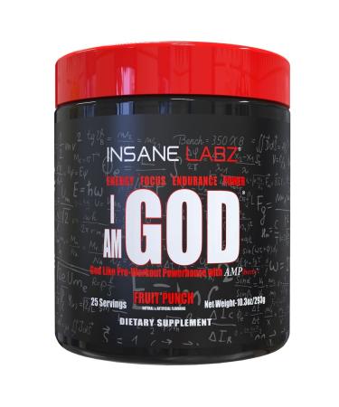 Insane Labz I am God Pre Workout, High Stim Pre Workout Powder Loaded with Creatine and DMAE Bitartrate Fueled by AMPiberry, Energy Focus Endurance Muscle Growth,25 Srvgs, Fruit Punch - Buy Online on GoSupps.com