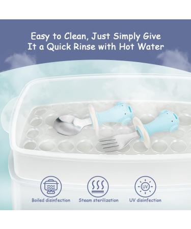 Vicloon Baby Fork and Spoon Set - 2Pcs Infant Training Utensils for Baby Led Weaning - Silicone Stainless Steel Short Handle Tableware for Kids - Penguins - Buy Online on GoSupps.com