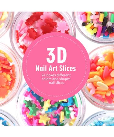 24 Boxes FANDAMEI 3D Nail Art Slices - Fruit Flowers Star Heart Shapes for DIY Craft Decoration - Buy Online on GoSupps.com