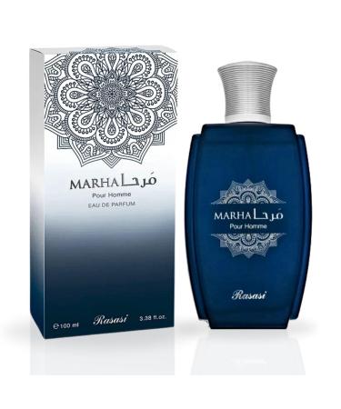 RASASI Marha Eau De Parfum Men Spray 100ML (3.38 OZ) Arabian Perfume for Men Aromatic Warm And Floral Fragrance Long Lasting Perfume For Men Captivating And Luxurious Masculine Scent Marha Pour Homme