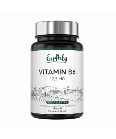 Vitamin B6 12.5 mg |365 vegan tablets |Contributes to a healthy metabolism a normal function of the nerve and immune system |Contributes to the breakdown of fatigue |From Earthly Nutrition - Buy Online on GoSupps.com