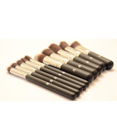 IB Essential 10pc Piece Luxury Black With Chrome Copper Silver Make Up Brush Brushes Set For Eyes & Face