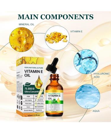 WAWJ Vitamin E oil 60 ml natural vitamin E for skin care and antiaging moisturizing wrinkle control scar care suitable for all skin types - Buy Online on GoSupps.com