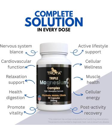 Troya Triple Complex Magnesium Fast-Acting Magnesium Complex with Glycinate Citrate & Malate for Relaxation Sleep & Well-Being Natural Formula Non-GMO Capsules (300mg) 1 - Buy Online on GoSupps.com