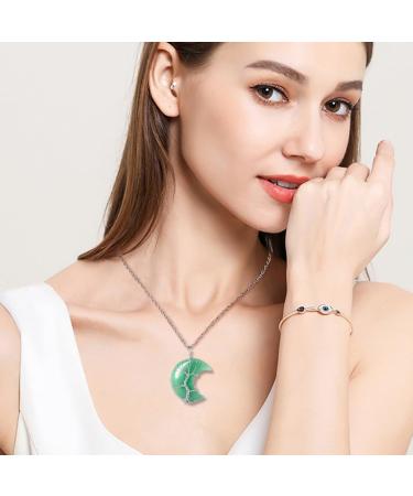 XIANNVXI Crystal Crescent Moon Necklace for Women - Tree of Life Wire Wrapped Healing Aventurine Pendant | Reiki Spiritual Jewelry - Buy Online on GoSupps.com