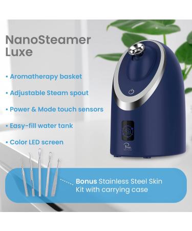 NanoSteamer Luxe by Pure Daily Care in Navy | Ionic Facial Steamer with Smart Steam Technology | 6 Steam Modes | Aromatherapy Basket | Digital LCD Screen | Hot Steam & Cool Mist - Buy Online on GoSupps.com
