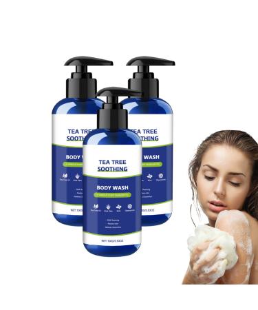 VKaoess Tea Tree Body Wash for Men and Women with Peppermint Oil Refreshing Body Wash for Use Helps Soothe Itchy Dry Skin Fragrance Free Suitable for All Skin Types 3 Bottles