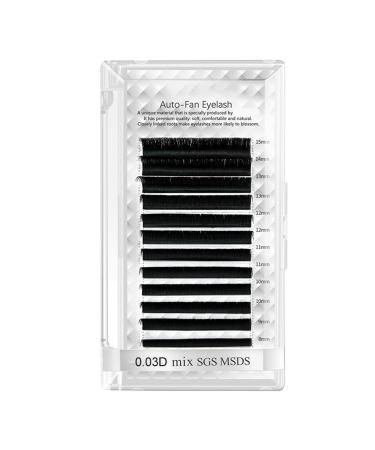Volume Auto Fan False Eyelashes Nanometer PBT Material12 Rows Black for Junior Intermediate Advanced Eyelash Beautician Beauty Salon (0.3 0.6in Mix) 0.03D 0.3 0.6in Mix