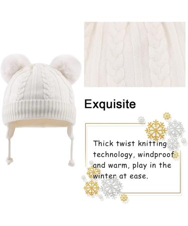 Flower Baby Girls Pompom Beanie 2-4 Years White | Soft Knitted Toddler Hat for Fall/Winter - Buy Online on GoSupps.com