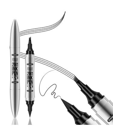 Eyebrow Pencil 4 Fork tip Design Stereoscopic Eye Makeup Eyebrow Makeup Long Lasting Waterproof and Smudge-proof Eyebrow Pen Black With Black Eyeliner Black+Black Eyeliner