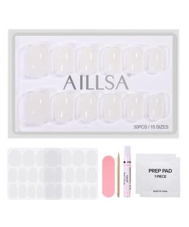 AILLSA Press On Nails - Fake Nails, Press On Nails Short, glue on nails, In 15 Sizes 37-Piece Set With Glue Jade White
