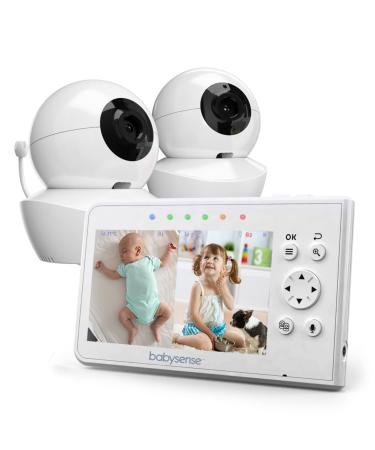 Baby Monitor, Babysense 4.3" Split Screen, Video Baby Monitor with Two Cameras and Audio, Remote PTZ, 960ft Range (Open Space), Adjustable Night Light, Two-Way Audio, Zoom, Night Vision, Lullabies 1 Count (Pack of 1)