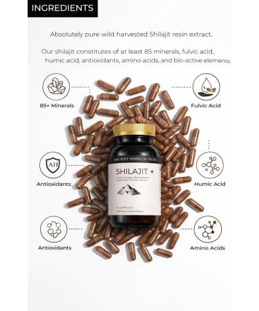 Ancient Herbs of India Shilajit+ Capsules | Pure Himalayan Shilajit Resin Extract | Rich in Fulvic Acid & Trace Minerals | Authentic Lab-Tested Non-GMO | Energy Stamina & Vitality Support - Buy Online on GoSupps.com