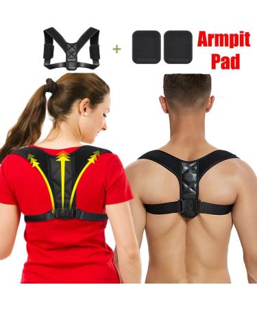 Adjustable Posture Corrector for Men & Women - Upper Back Brace for Neck Back & Shoulder Pain Relief | Fits Chest Size 28-44 inches - Black - Buy Online on GoSupps.com