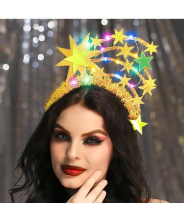 Zoestar Light Up Star Headband Gold LED Stars Headbands Glitter Glowing Headpiece Rave Party Costume Hair Accessories for Women - Buy Online on GoSupps.com