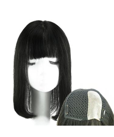 12 inch straight human hair crown topper clip in wig for women with straight bangs. 30 cm (12 inch) straight bangs.