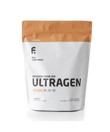 FIRST ENDURANCE Ultragen Workout Recovery Drink Powder Protein Mix Boosts Energy Accelerates Recovery | Cappuccino 15 Servings