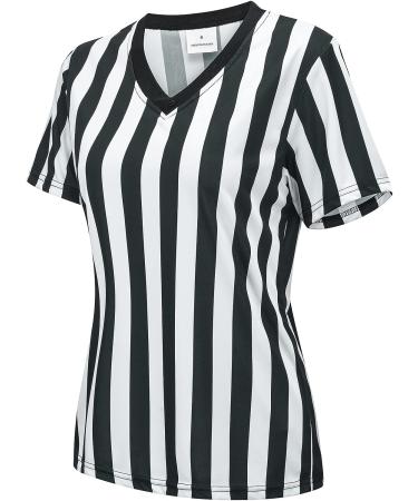 Women's Official Referee Shirt Black & White Stripe | Short Sleeve Jersey for Basketball, Football, Hockey | V-Neck, Small - Buy Online on GoSupps.com