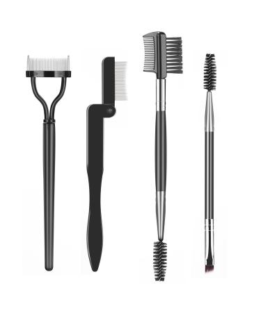 SWEET VIEW Eyelash Comb Eyelash Separator Brow Brush and Eyelash Curler - Professional Eye Makeup Tools (Set of 4)