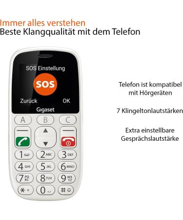 Gigaset GL390 White GSM - Senior Mobile Phone with SOS Button Large 2.2 Display & Easy-to-Use Keys | Compact Hearing Aid Compatible Cell Phone - Buy Online on GoSupps.com