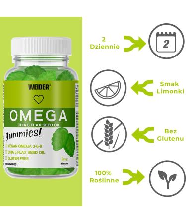 Weider Omega Gummies - Omega 3-6-9 for Heart Skin & Anti-Inflammatory System - Vegan - Gluten Free - No Added Sugars - No Artificial Sweeteners - 50 Gummies - Buy Online on GoSupps.com