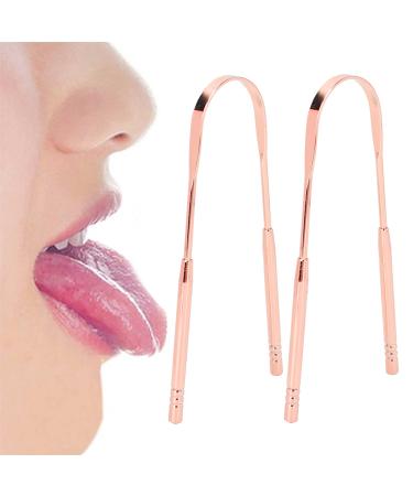linxiaojix Tongue Cleaner 2pcs Stainless Steel Reusable Tongue Scraper Bad Breath Treatment for Adults & Kids Tongue Cleaning Tool Tongue Scraping Tools for Oral Care Rose gold