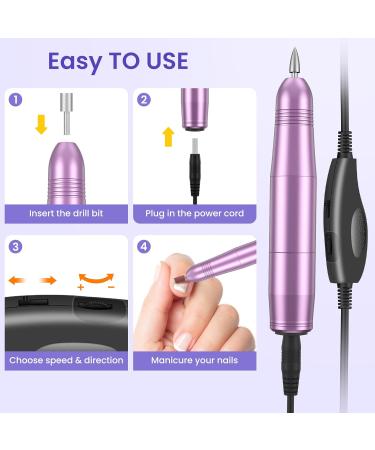 Electric Nail Drill Kit | Professional 20000 RPM E File for Acrylic Nails & Gel | Adjustable Speed Electric Manicure Pedicure Set | Perfect Gift for Beginners & Women - Purple - Buy Online on GoSupps.com