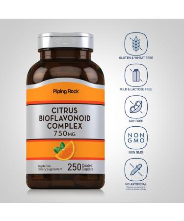 Piping Rock Citrus Bioflavonoids Complex | 750 mg | 250 Caplets | Non-GMO Gluten Free Supplement - Buy Online on GoSupps.com