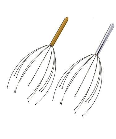 2 Pack Scalp Massager Head Massager Scratcher Tingler with 12Fingers Hair Scalp Scratcher for Deep Relaxation and Stress Relief (Golden &Silver)