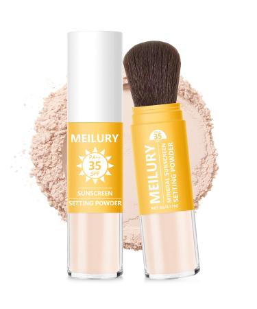 Sunscreen Setting Powder SPF 35 Mineral Brush Powder Oil Control Natural Matte Finish Loose Powder Translucent Lasting Lightweight Breathable for All Skin (#01 Translucent)