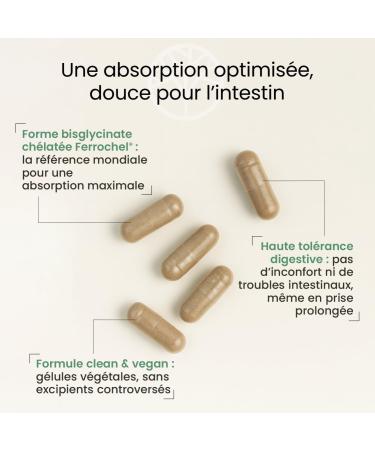 FER Bisglycinate Pur 14 mg | Compl ment Alimentaire Anti-Fatigue | Fer Brevet Ferrochel Haute Absorption | Cure de 3 Mois sans Troubles Digestifs | 90 G lules V g tales | Made in France | Terravita - Buy Online on GoSupps.com